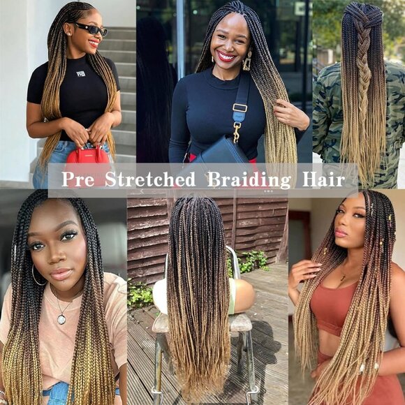 Pre-Stretched 28-Inch Braiding Hair Extensions Ombre Brown To Blonde Synthetic F - Picture 4 of 5